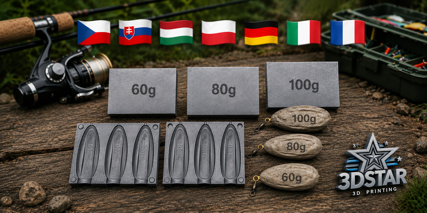 Reusable molds for concrete and reinforced concrete fishing weights